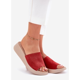 Kvinders ruskind flip flops på Panto Fino RR267040 kile rød 1