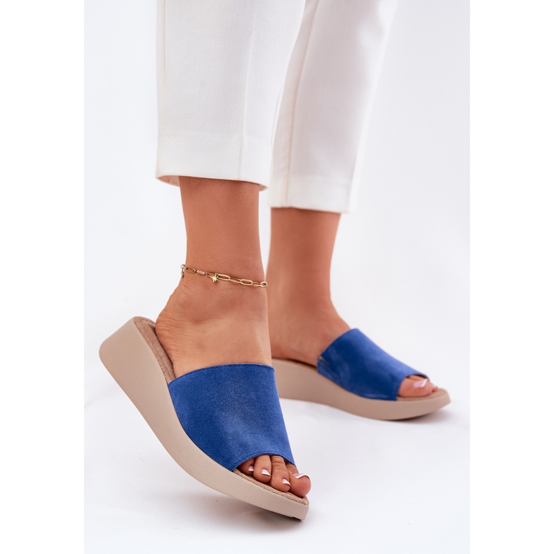 Kvinders ruskind flip flops på Panto Fino RR267041 Blue Wedge blå 2
