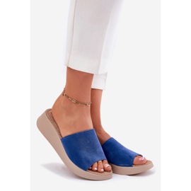 Kvinders ruskind flip flops på Panto Fino RR267041 Blue Wedge blå 1