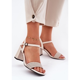 Kvinders sandaler på stolpen med zirkoner og Vinceza 62228 sort beige 2