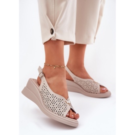 Læder Openwork Women's Sandals til Vinceza 79529 Beige 2