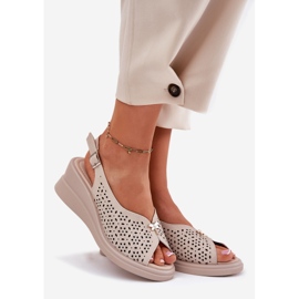Læder Openwork Women's Sandals til Vinceza 79529 Beige 1