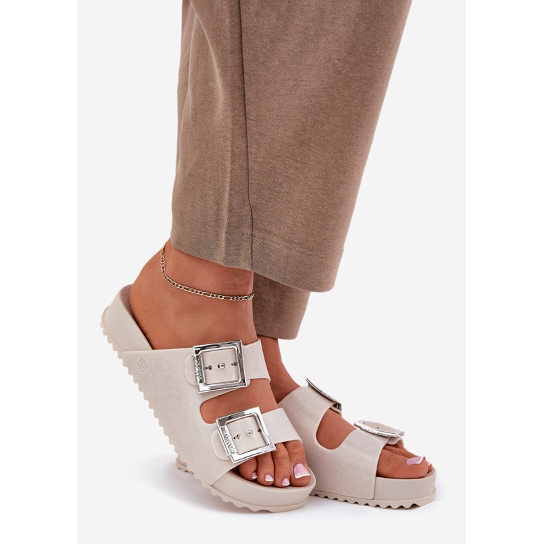 Duftende kvinder flip flops med spænder og glitter zaxy rr285056 beige 1
