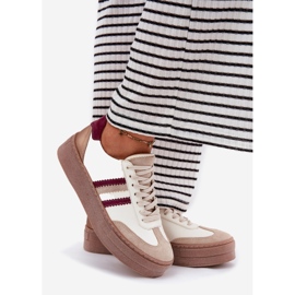 Kvinders læder-sneakers på Zazoo N1234 beige-bordplatform 1