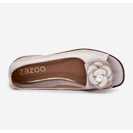 Læder ballerinas med bare fingre og en Zazoo Flower 1870 Zloty tørret gylden 2