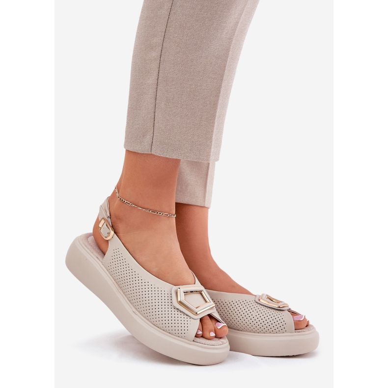 S.Barski Kvinders lædersandaler med et ornament af S. barski LR51-786 beige 1