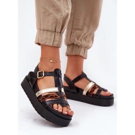 Inna Kvinders sandaler med striber på platformen sort 2