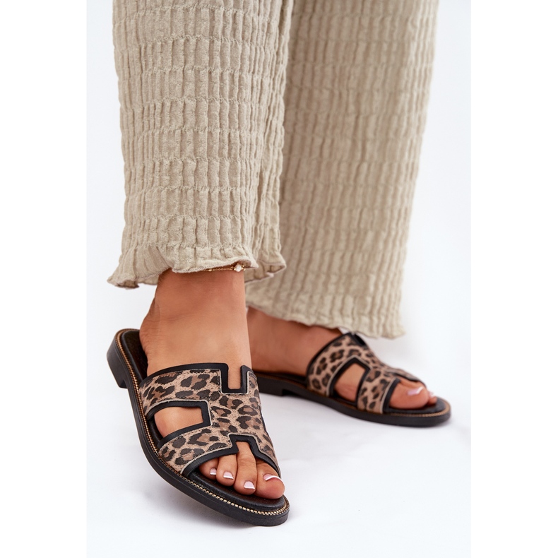 Læder flad leopard flip flops zazoo 40383 sort 2