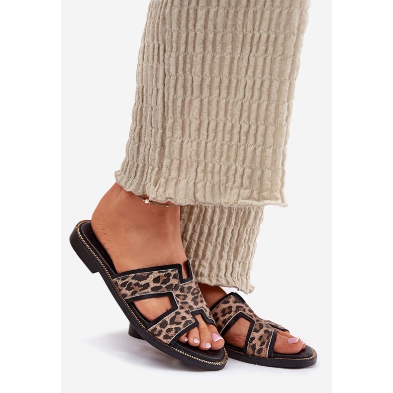 Læder flad leopard flip flops zazoo 40383 sort 1