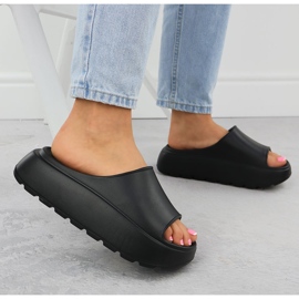 Kvinders flip flops på en tyk platform Pool Beach Black News 7303 sort 5