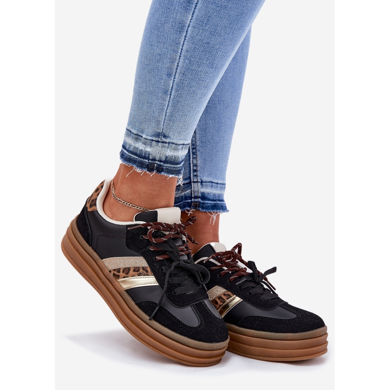Inna Kvinders sneakers på platformen med dobbelt snøring af sort leopardprint 1
