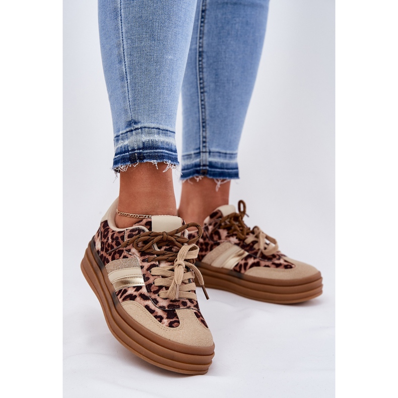 Inna Kvinders sneakers på platformen med dobbelt snøring beige leopard 2