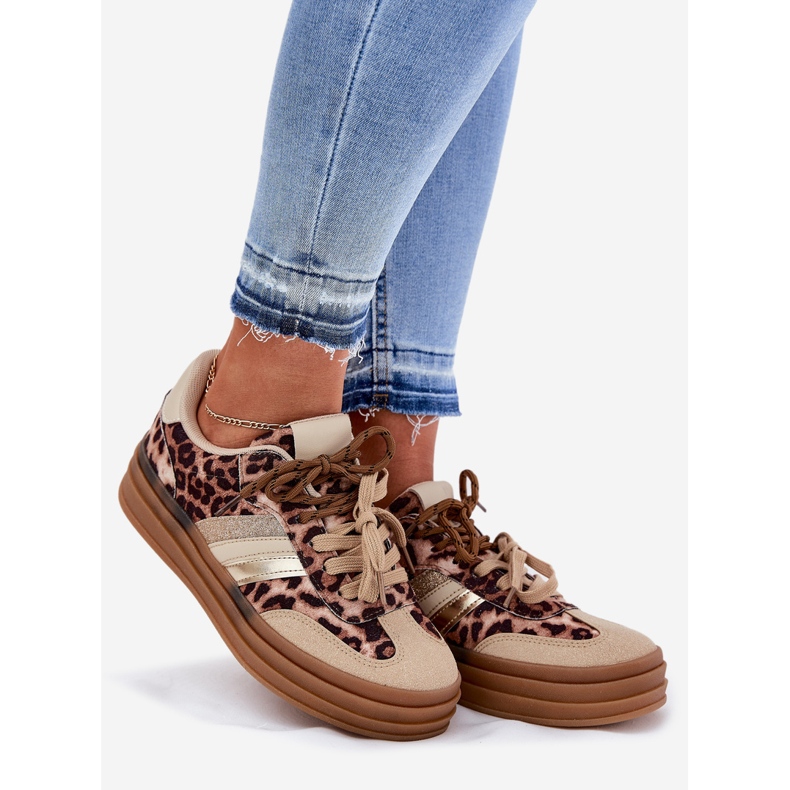 Inna Kvinders sneakers på platformen med dobbelt snøring beige leopard 1