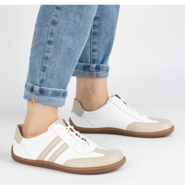 Olivier Barfodet kvinders minimalistiske lædersko 1287 Hvid med beige sneakers 1