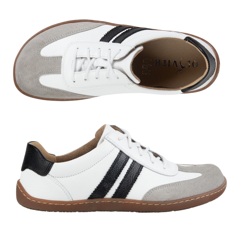 Olivier Barfodet kvinders minimalistiske lædersko 1287 Hvid med sorte sneakers 1