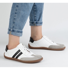 Olivier Barfodet kvinders minimalistiske lædersko 1287 Hvid med sorte sneakers 2