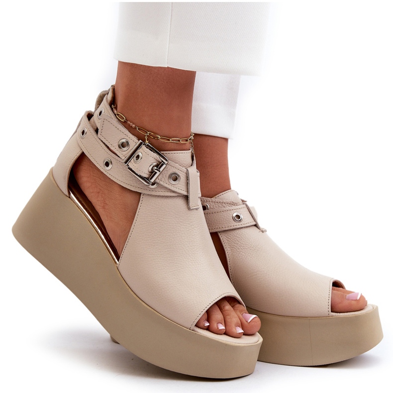 Zazoo 1732 lædersandaler, beige 4