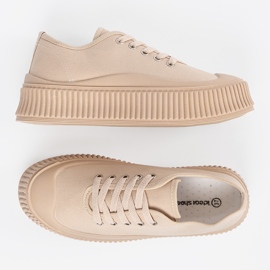 Platformsneakers med snørebånd til kvinder, beige 2