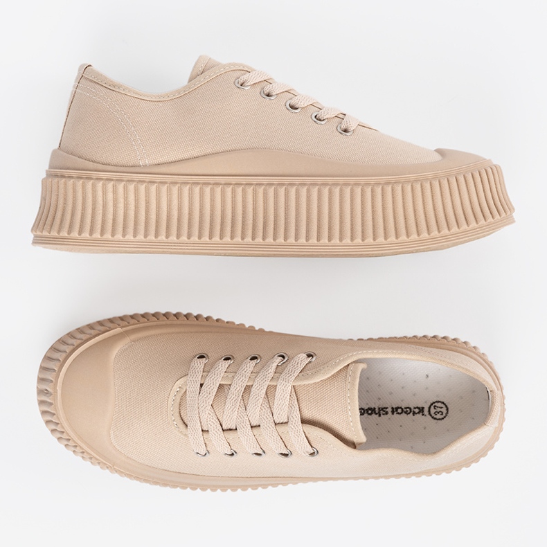 Platformsneakers med snørebånd til kvinder, beige 2