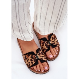 Inna Kvinders flip flops på Cork -platformen Leopard brun 5