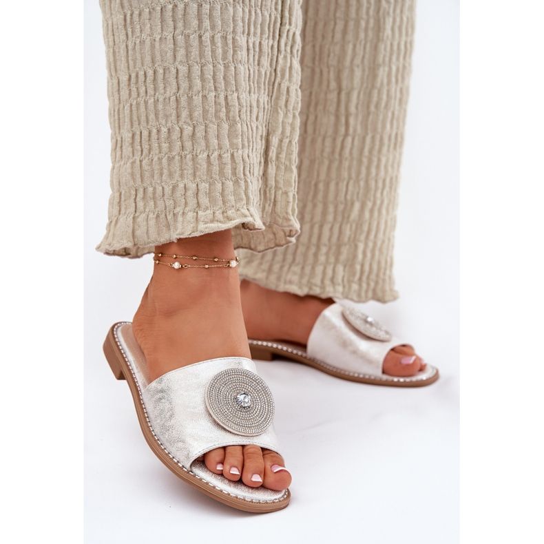S.Barski Fladhælede kvinder flip flops med en ornament S. barski kv51-013 sølv 2