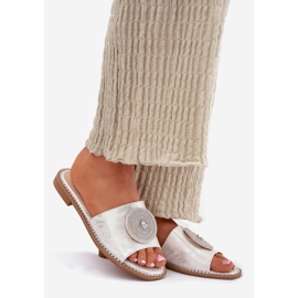 S.Barski Fladhælede kvinder flip flops med en ornament S. barski kv51-013 sølv 1
