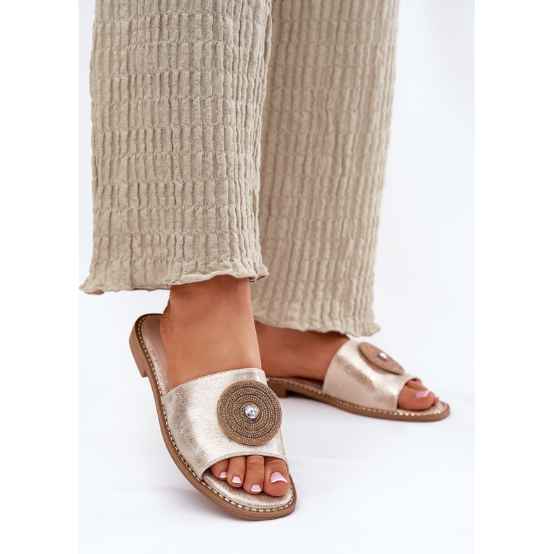 S.Barski Flathælede kvinder flip flops med et ornament af S. barski Kv51-013 Zloty gylden 2