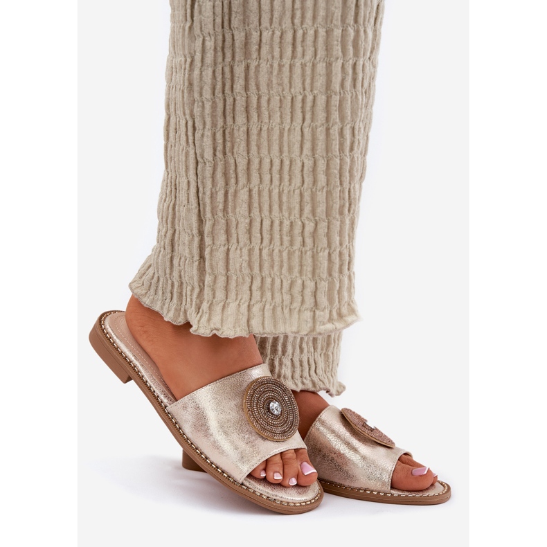 S.Barski Flathælede kvinder flip flops med et ornament af S. barski Kv51-013 Zloty gylden 1