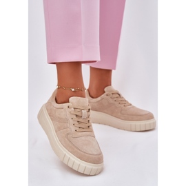 EVento Kvinders ruskind sneakers på platformen beige 2