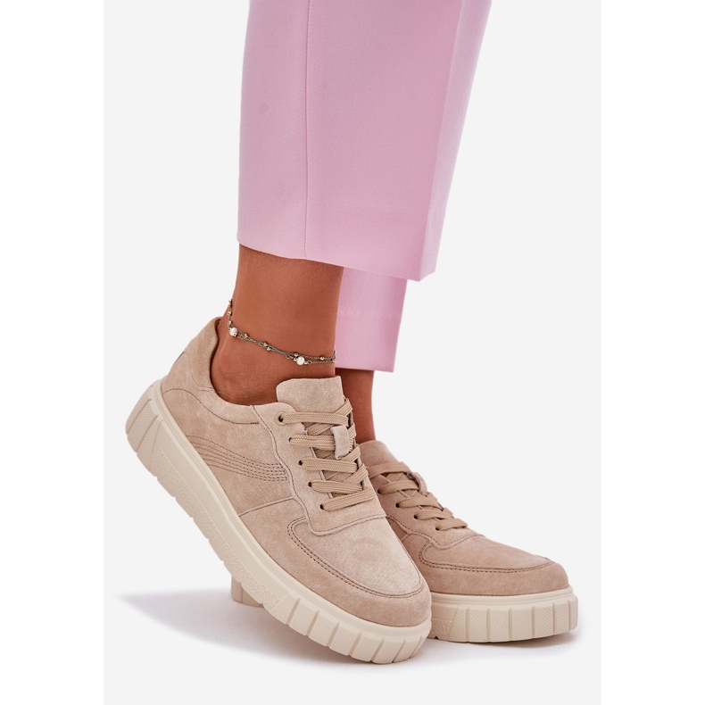 EVento Kvinders ruskind sneakers på platformen beige 1