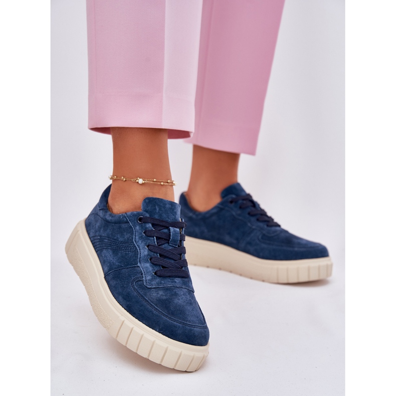 EVento Kvinders ruskind sneakers på platform Navy Blue blå 2