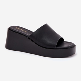 Inna Kvinders flip flops på en kile øko læder sort 4