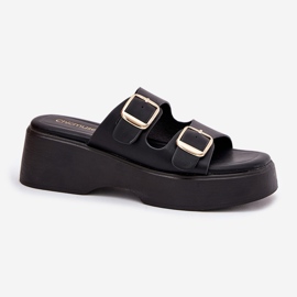 Inna Kvinders flip flops på kile og platform med sorte spænder 3