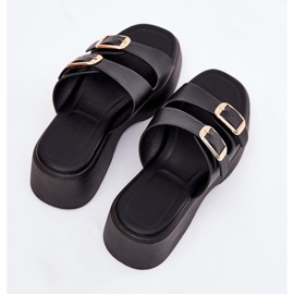 Inna Kvinders flip flops på kile og platform med sorte spænder 6