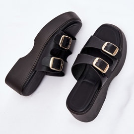 Inna Kvinders flip flops på kile og platform med sorte spænder 7