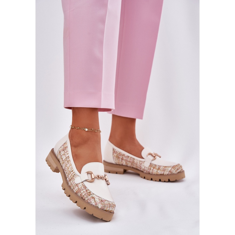 Kvinders læder loafers med en gylden detalje laura messi 2938 lys beige 2