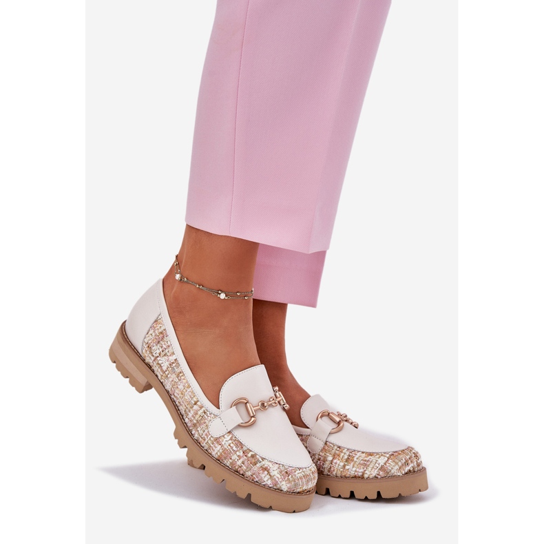 Kvinders læder loafers med en gylden detalje laura messi 2938 lys beige 1