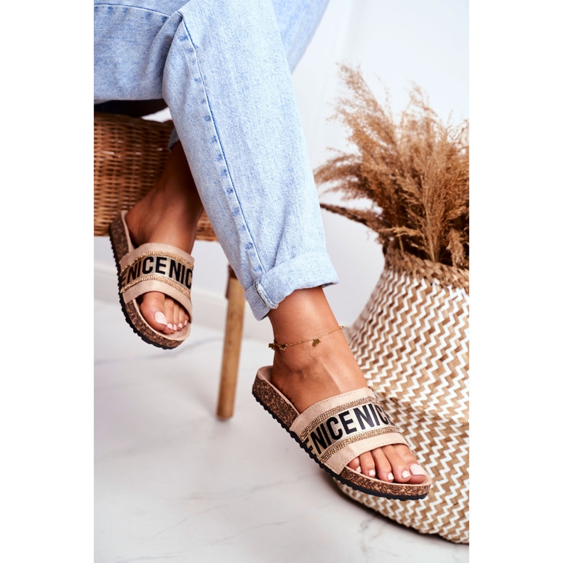 EVento Kvinders BeNice Beige flip -flops på kork med strass 3