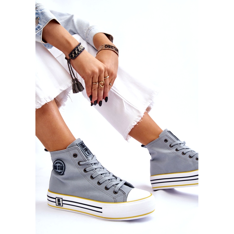 Big Star Kvinders høje materiale sneakers på den store stjerne LL274188 platform lyseblå 5