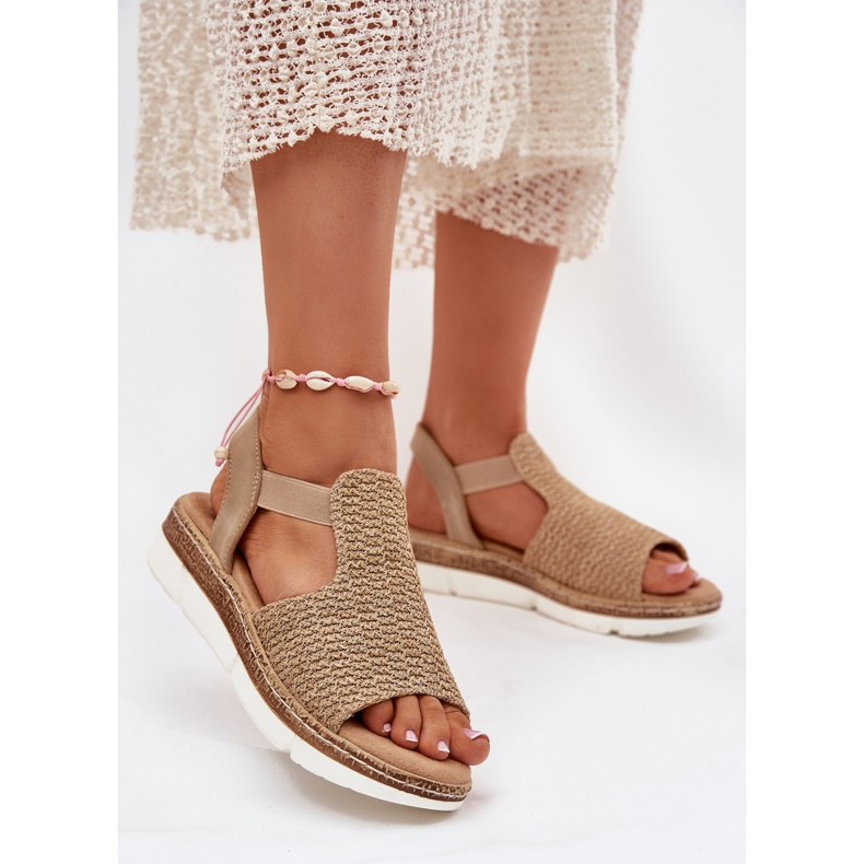 EVento Kvinders sandaler med beige og guldfletning 2