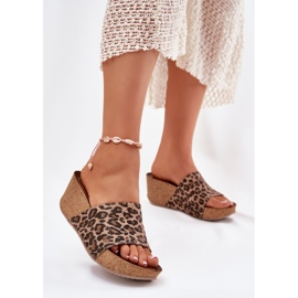 Zazoo 40289 Women's Leather Flip Flops på Cork Wedge Leopard beige 2