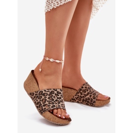 Zazoo 40289 Women's Leather Flip Flops på Cork Wedge Leopard beige 1