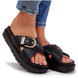 Kvinders flip flops på platformen med sort spænde 4