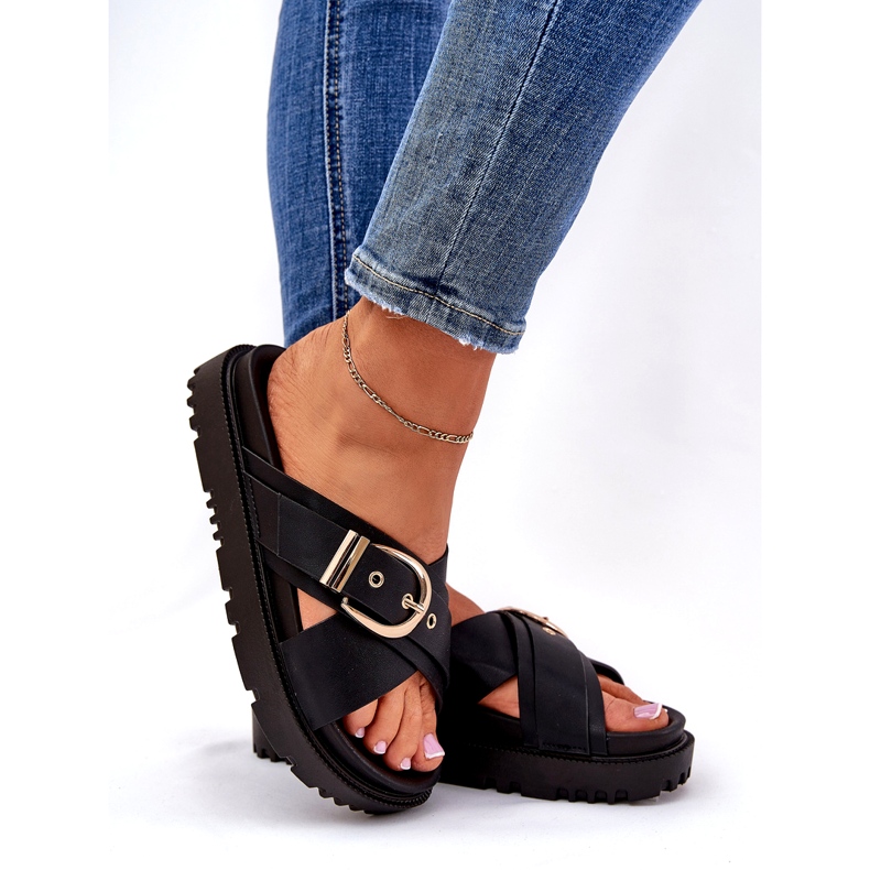 Kvinders flip flops på platformen med sort spænde 2