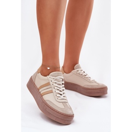 Kvinders læder -sneakers på Zazoo N1234 beige platform 2