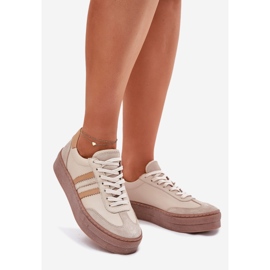 Kvinders læder -sneakers på Zazoo N1234 beige platform 1