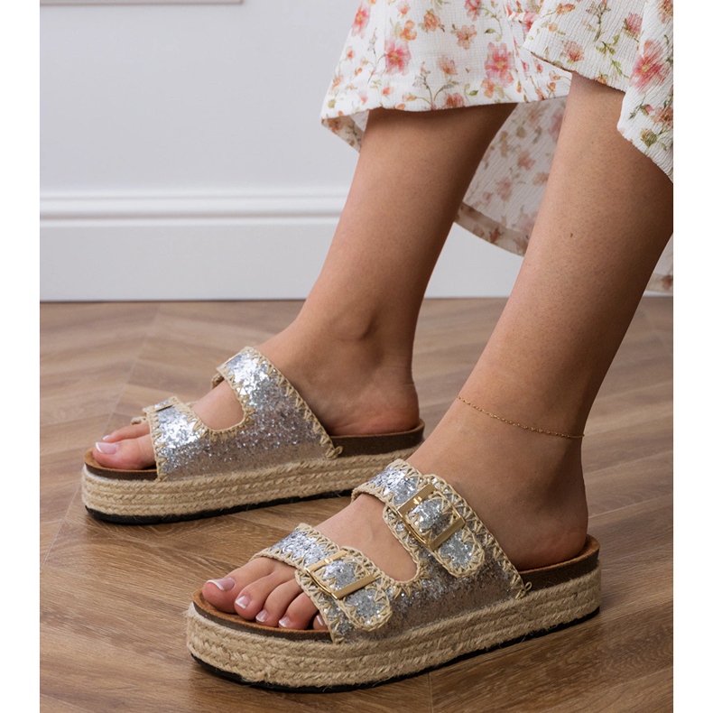 Sølv glitter espadriller med spænder 1