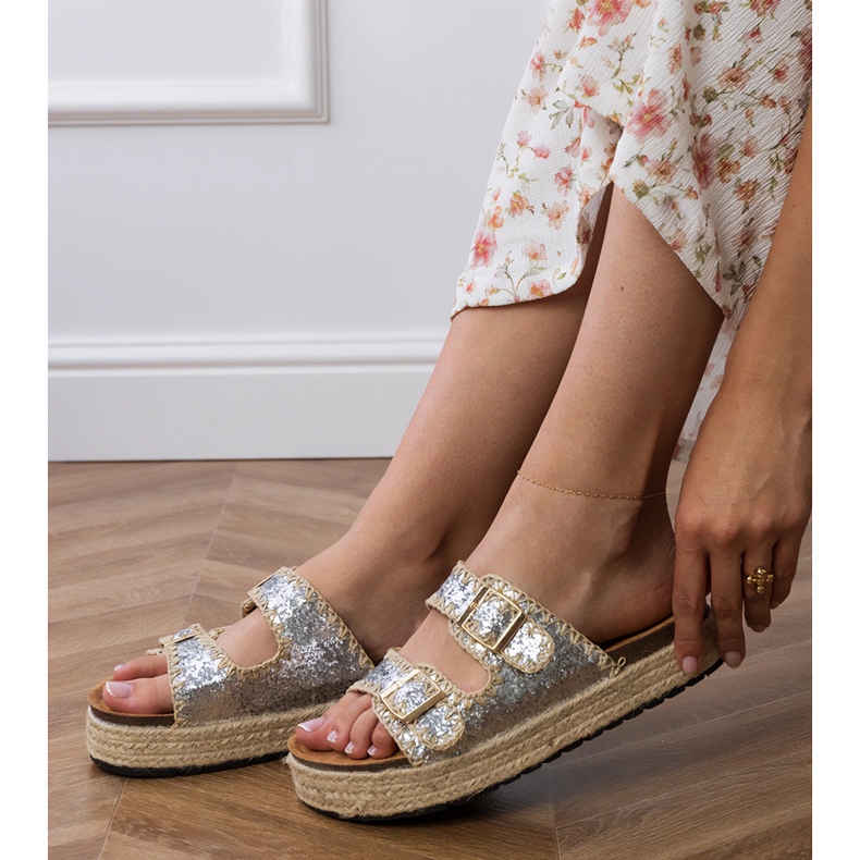 Sølv glitter espadriller med spænder 2