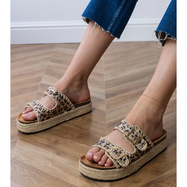 Leopard hjemmesko Espadrilles med spænder brun 1