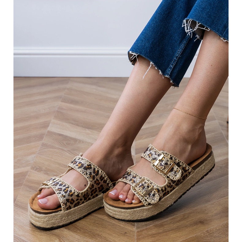 Leopard hjemmesko Espadrilles med spænder brun 2